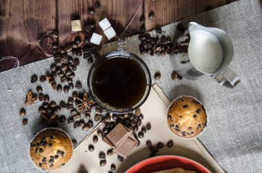 Kahve çikolata ve kruvasan ile