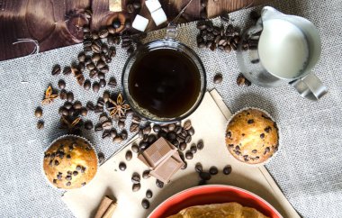 Kahve çikolata ve kruvasan ile