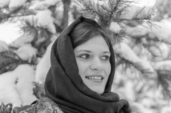 Black and white beautiful girl in the forest closeup. — Stock Photo, Image