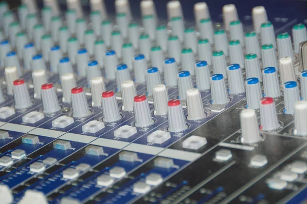 The audio equipment, control panel of digital studio mixer. Clos — Stock Photo, Image