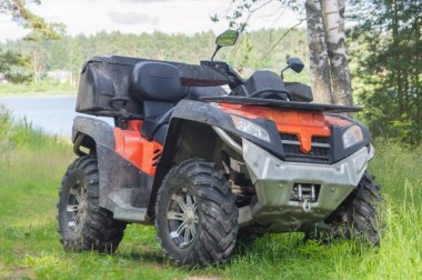 Off-Road motosiklet bir ormanlık alanda yolda olduğunu.