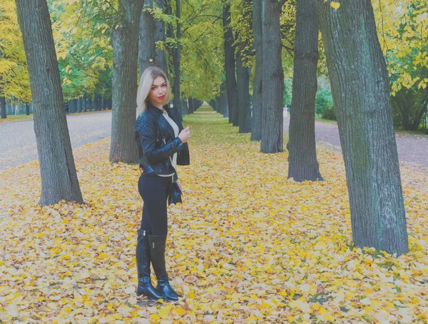 매력적인 여자는 공원에서 산책 하는 날 — 스톡 사진