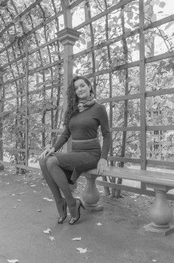 siyah ve beyaz, bir park tezgah kız, sonbahar