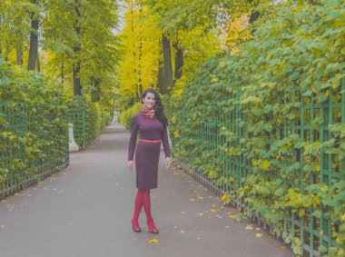 o parkta yürüyor sonbahar günü