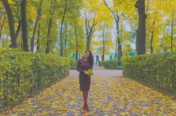 Jesienny dzień piękna dziewczyna w parku — Zdjęcie stockowe