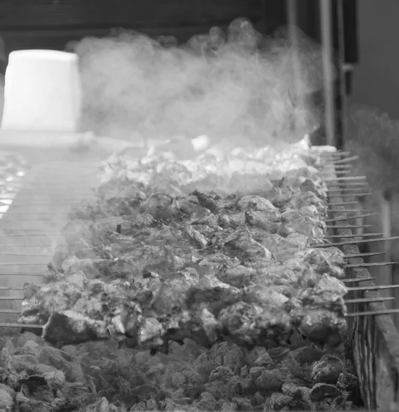 Shish Kebab na szaszłyków prażenia na gorących węgle — Zdjęcie stockowe