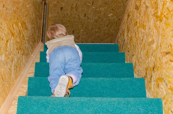 Дитина вгору по сходах в будинку — стокове фото
