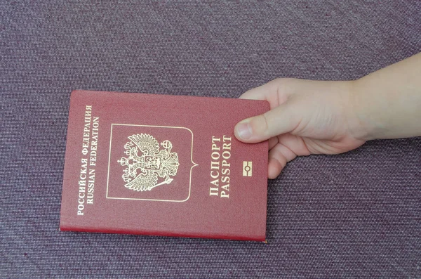 孩子的手通过护照与投入的金钱 — 图库照片