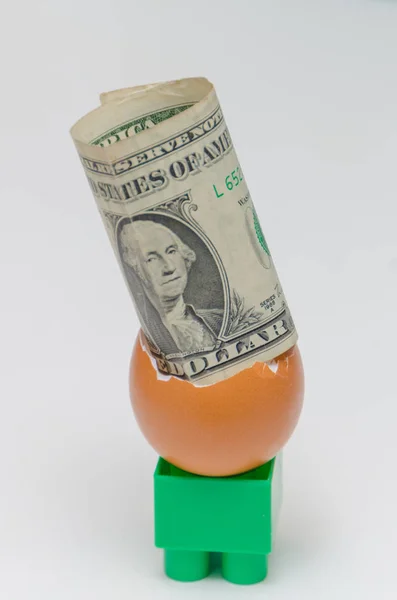 Beyaz arka planda, bir yumurta kabuğunda bir dolar — Stok fotoğraf