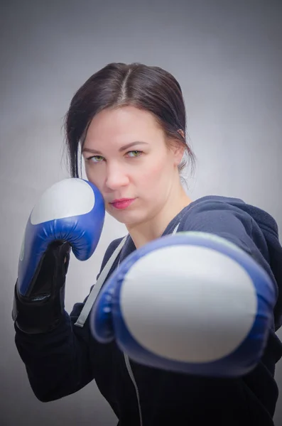 Boxing gloves athletic slim girl — Stock Photo, Image