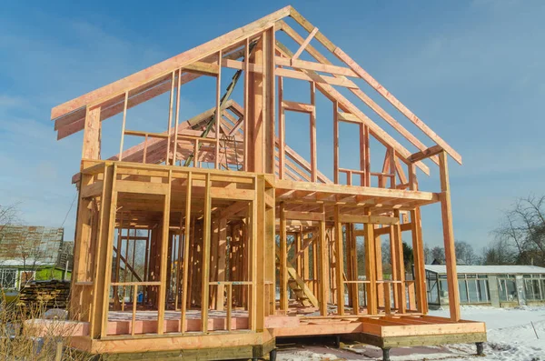 construction of wooden frame house