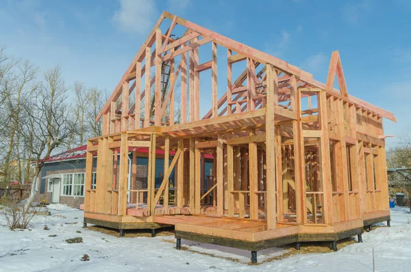 construction of wooden frame house