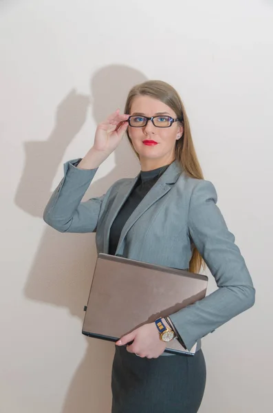 Portrait, girl businessman in suit — Stock Photo, Image