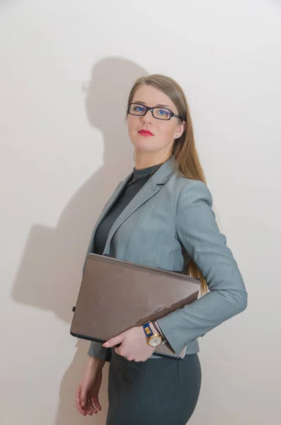 Portret, biznesmen dziewczyna w kolorze — Zdjęcie stockowe