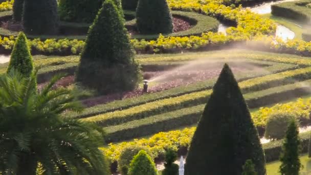 Kosiarki automatyczne urządzenia nawadniającego. Ozdobny ogród projektowania krajobrazu. Nong Nooch Tropical Garden w Pattaya, Tajlandia. — Wideo stockowe