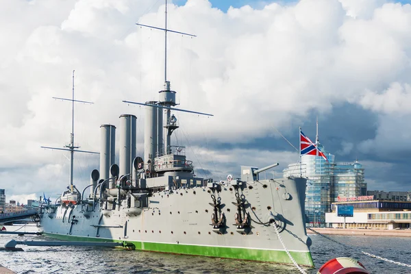 SAINT-PETERSBURG, RUSSIA - August 14, 2009. Aurora cruiser, the battleship marked the beginning of Great October Communist Revolution in 1917. Royalty Free Stock Photos