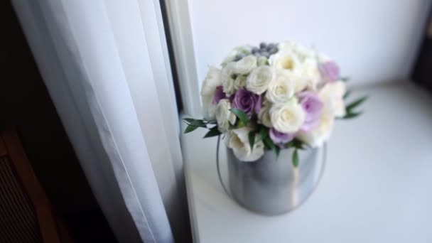 Piękny biały bukiet ślubny — Wideo stockowe