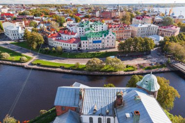 Eski şehir Vyborg kalenin (St.Olav Kulesi) gözlem güverteden Panorama görüntüsü. Vyborg, Rusya Federasyonu.