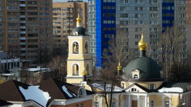 Grebnevskaya church, Odintsovo, Moscow region, Russia. Winter sunny snowy day. — Stock Video