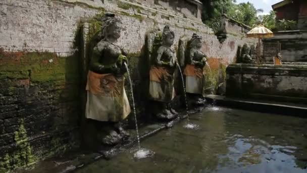 Goa Gajah tapınakta fil Mağarası tapınağın çeşmeleri. Ubud, Bali Adası, Endonezya. — Stok video