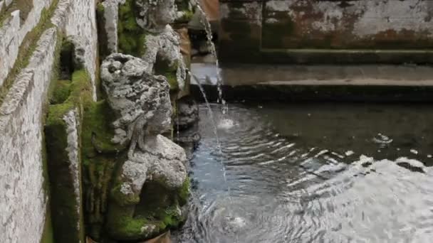 喷泉在果阿牙也寺大象石窟寺。巴厘岛，巴厘岛，印度尼西亚. — 图库视频影像