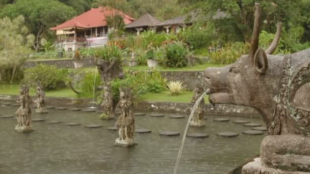 Water Palace of Tirta Gangga. Landmark in Bali Karangasem Indonesia. Winter rainy season. — Stock Video