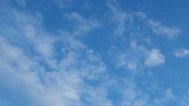 Clipe de lapso de tempo de nuvens brancas fofas sobre o céu azul. Bela paisagem nublada — Vídeo de Stock