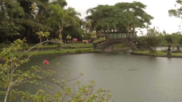 Palacio del Agua de Tirta Gangga. Monumento histórico en Bali Karangasem Indonesia. Temporada de lluvias invernales . — Vídeo de stock