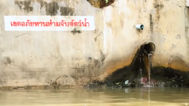 Származó hulladék a cső egyesíti a Chao Phraya-folyó. Bangkok, Thaiföld. — Stock videók