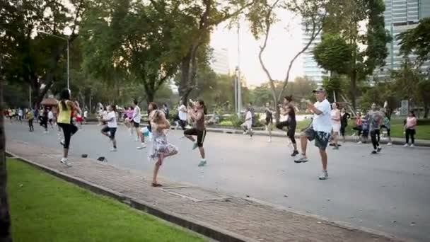 Bangkok, Tayland - 20 Ekim 2012. Ücretsiz şarj aerobik grup dersleri Lumpini Park olarak. Farklı insanların bir araya gelip müzik ile egzersizleri yapın. — Stok video