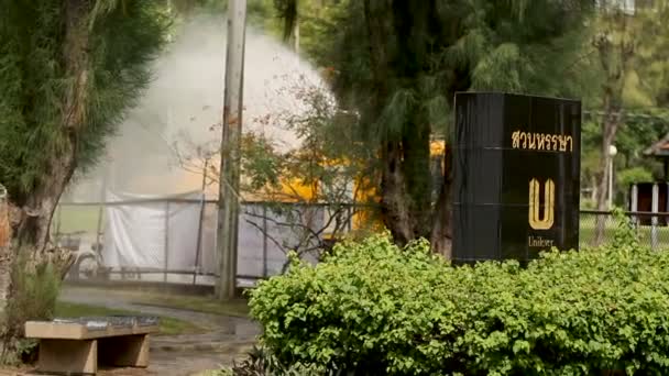 BANGKOK, TAILANDIA - 24 de octubre de 2012. Riego de plantas y árboles con una máquina de riego especial. Parque Lumpini . — Vídeo de stock