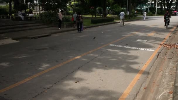 Bangkok, Tajlandia - października 20, 2012. Ludzie chodzą i jeździć rowery w Parku Lumpini. Popularne miejsce do spacerów i uprawiania sportu — Wideo stockowe
