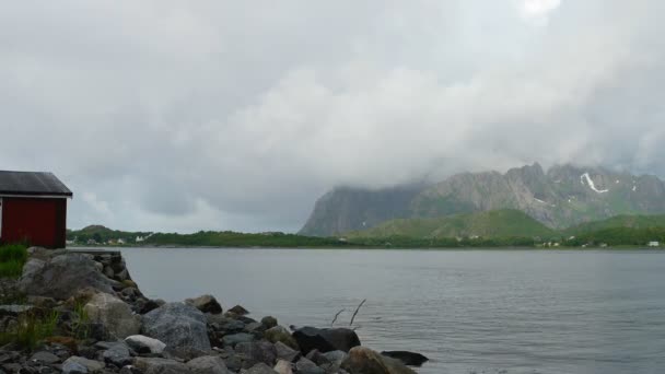 Belle vue panoramique sur les îles Lofoten au crépuscule, Norvège. Clip Timelapse . — Video