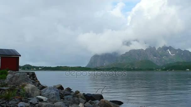 Schöne panoramaaussicht auf lofoten inseln in der dämmerung, norwegen. Zeitraffer-Clip. — Stockvideo