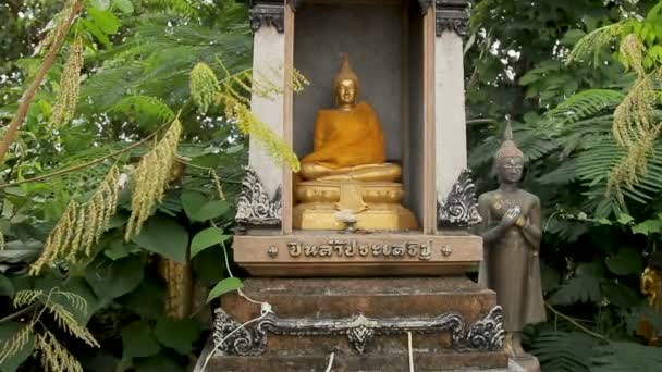 Skulptur im Gebüsch. golden mount wat saket bangkok thailand. — Stockvideo