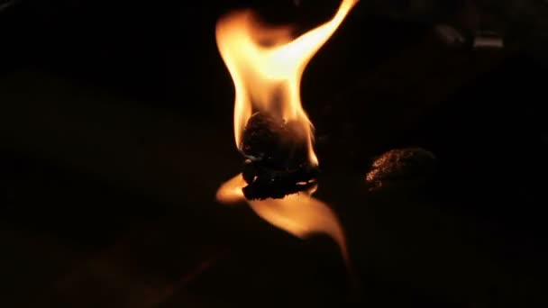 Religieuze kaars brandt binnen de olielamp. Wat Saket, Bangkok, Thailand. — Stockvideo