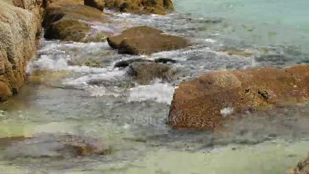 Sea surf. Katastrofie fale na skałach. Phuket, Tajlandia. — Wideo stockowe