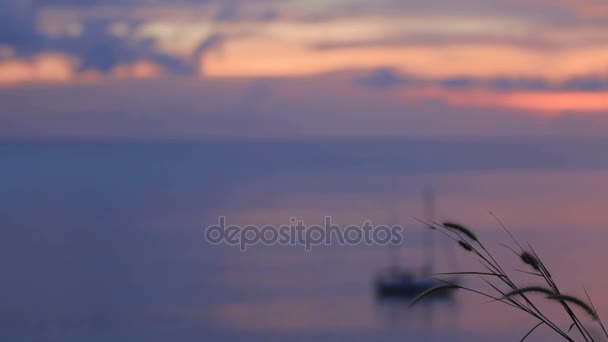 Sailing yacht sways on the waves. Cloudscape on sunset background. Phuket island, Thailand. — Stock Video