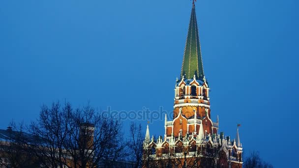View on Spasskaya tower and Alexander garden. from Manege square. Moscow, Russia. — Stock Video