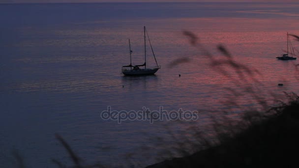 Segelbåt Gungar Vågorna Molnlandskap Sunset Bakgrund Phuket Island Thailand — Stockvideo