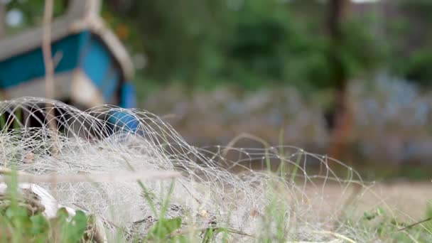 Fishing equipment -nets and woven traps for fish, Rawai beach, Phuket island, Thailand. — Stock Video