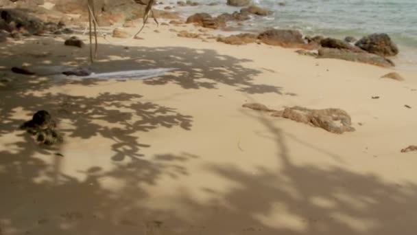 바다 렘 카 노이 비치에 서핑. 전경에서 너덜된 로프입니다. 푸 켓 섬, 태국. — 비디오