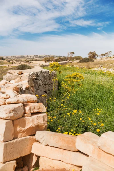 Mnajdra templom belül Hagar Qim megalitikus komplexum. Qrendi, Málta közelében lévő ősi falak. UNESCO Világörökség. — Stock Fotó