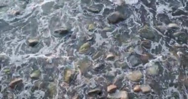 Deniz sörfü. Sahilde taşlı dalgalar. Baltık Denizi, Kaliningrad Oblağı, Rusya.