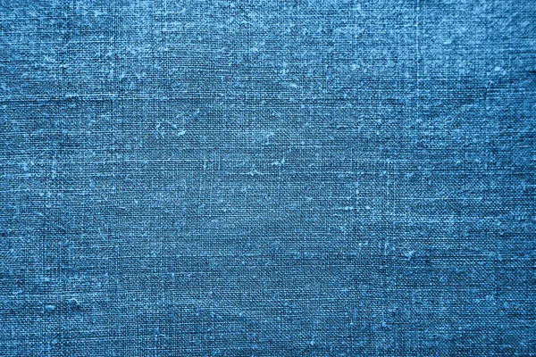 Ev yapımı keten kumaş. Tekstil dokusu. Klasik mavi soyut arkaplan. Üst manzara, düz uzanma. — Stok fotoğraf