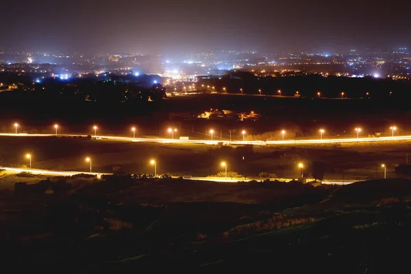 Night Panorama View Illuminated Roads Grounds Mdina Old Capital Malta — Stock Photo, Image