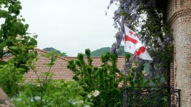 De vlag van Georgië wappert in de wind. Tbilisi, Georgië. — Stockvideo