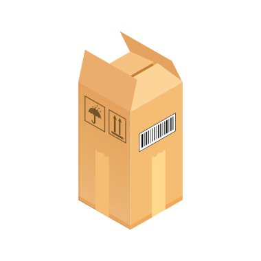 Oluklu kutu. Beyaz arka planda yalıtılmış izometrik vektör çizim.