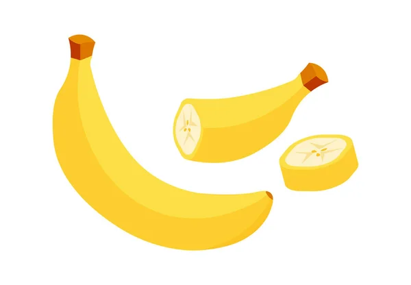 Banana with slices and peel. Set of vector icons. — Stock Vector