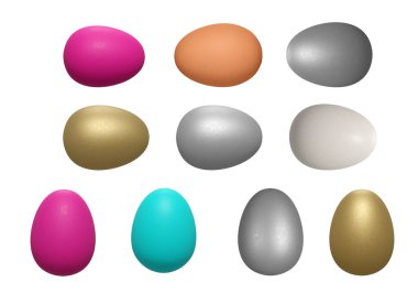 Beyaz arka planda izole edilmiş Paskalya yumurtaları.